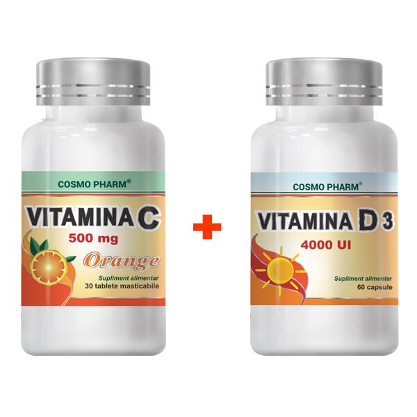 Pachet Promo Vitaminele Imunitatii: Supliment Alimentar Vitamina C Orange, 30 Tablete + Supliment Alimentar Vitamina D3 4000 Ui, 60 Capsule