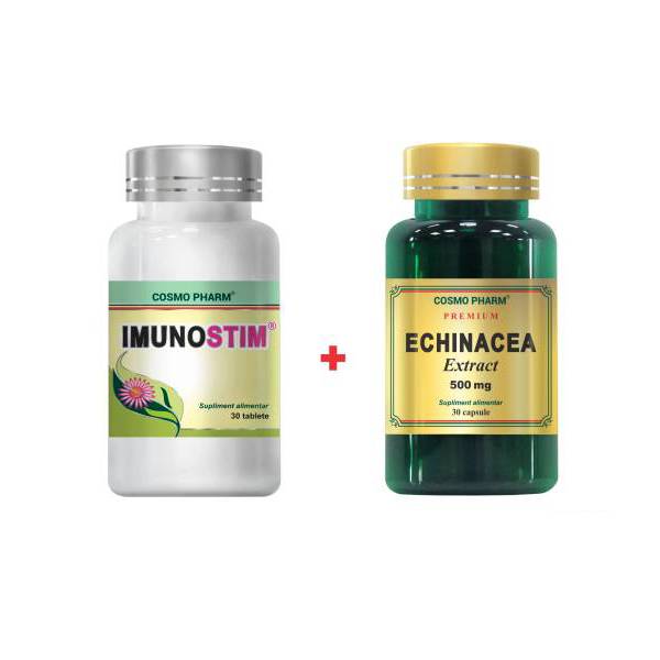 Pachet Promo Imunitate Puternica: Supliment Alimentar Imunostim, 30 Tablete + Supliment Alimentar Echinacea Extract 500Mg, 30 Capsule