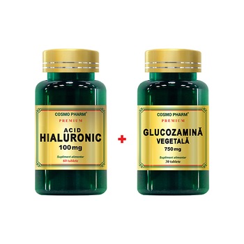 Pachet Promo Articulatii sanatoase zi de zi: Supliment Alimentar Acid Hialuronic 100 Mg, 60 Tablete + Supliment Alimentar Glucozamina Vegetala 750Mg, 30 Tablete Pachet Promo Articulatii sanatoase zi de zi: Supliment Alimentar Acid Hialuronic 100 Mg, 60 Tablete + Supliment Alimentar Glucozamina Vegetala 750Mg, 30 Tablete