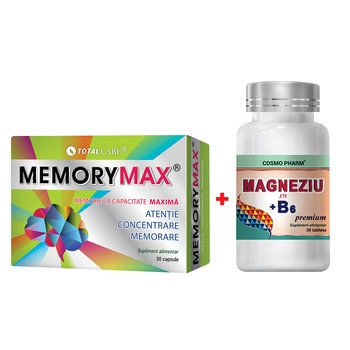 Pachet Promo Memoreaza usor: Supliment Alimentar Memory Max, 30 Capsule + Supliment Alimentar Magneziu 375 +B6, 30 Tablete Pachet Promo Memoreaza usor: Supliment Alimentar Memory Max, 30 Capsule + Supliment Alimentar Magneziu 375 +B6, 30 Tablete