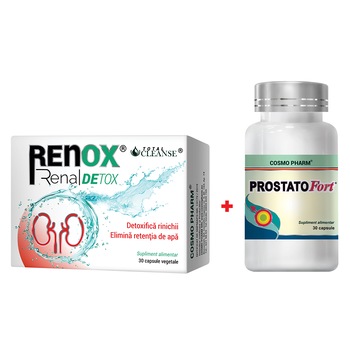 Pachet Promo Sanatate Masculina: Supliment Alimentar Renox Renal Detox, 30 Capsule + Supliment Alimentar Prostatofort, 30 Capsule Pachet Promo Sanatate Masculina: Supliment Alimentar Renox Renal Detox, 30 Capsule + Supliment Alimentar Prostatofort, 30 Capsule