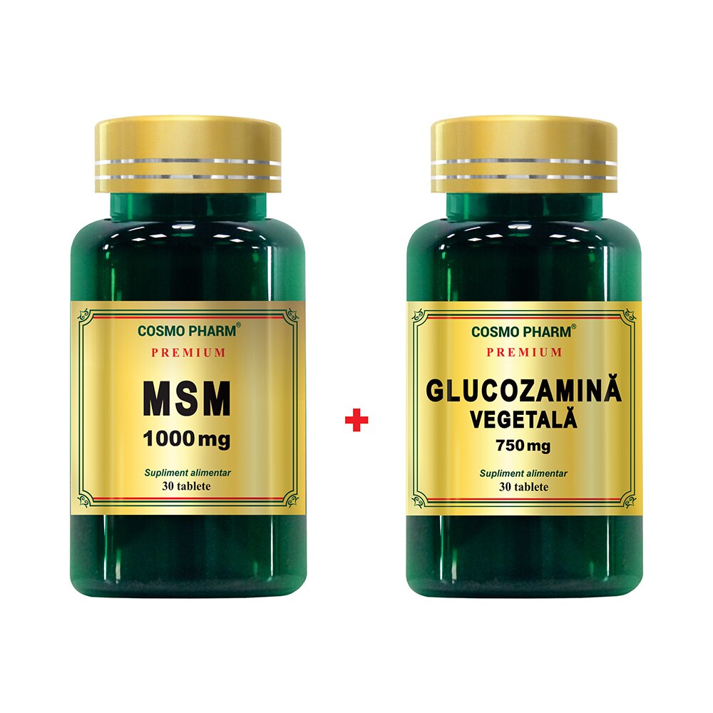 Pachet Promo Libertate de miscare: Supliment Alimentar MSM 1000Mg, 30 Tablete + Supliment Alimentar Glucozamina Vegetala 750Mg, 30 Tablete