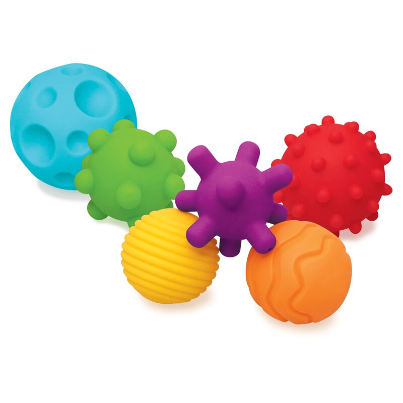 Set 6 Mingi Senzoriale, Texturi Variate, Culori Vii, Sigure pentru a fi Rontaite, Fara BPA, 6 luni +, Multicolor