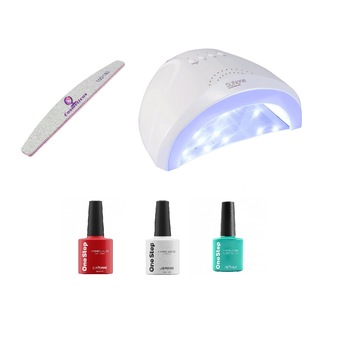 Kit oja semipermanenta, lampa led Sunone 48w, 3 oje Onestep, pila unghii Kit oja semipermanenta, lampa led Sunone 48w, 3 oje Onestep, pila unghii