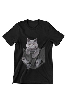 Tricou Femei Pisici, British Cat in Pocket, negru, Negru Tricou Femei Pisici, British Cat in Pocket, negru, Negru