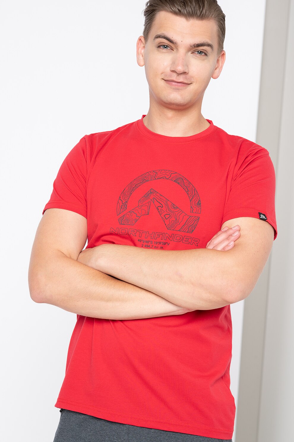 NORTHFINDER, Tricou cu logo pentru trekking Brice, Rosu/Verde forest