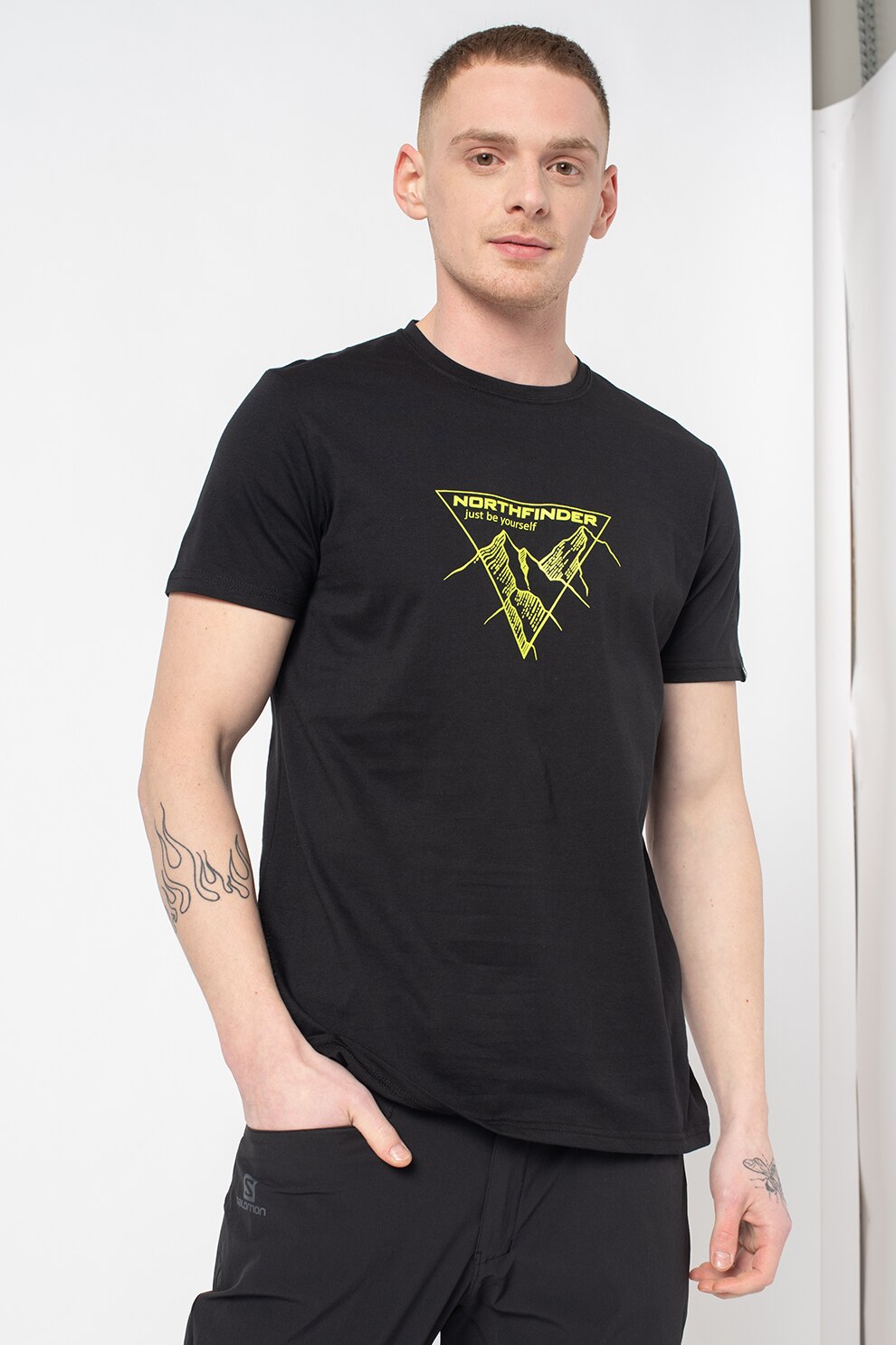 NORTHFINDER, Tricou cu model grafic pentru drumetii Luciano, Negru, L