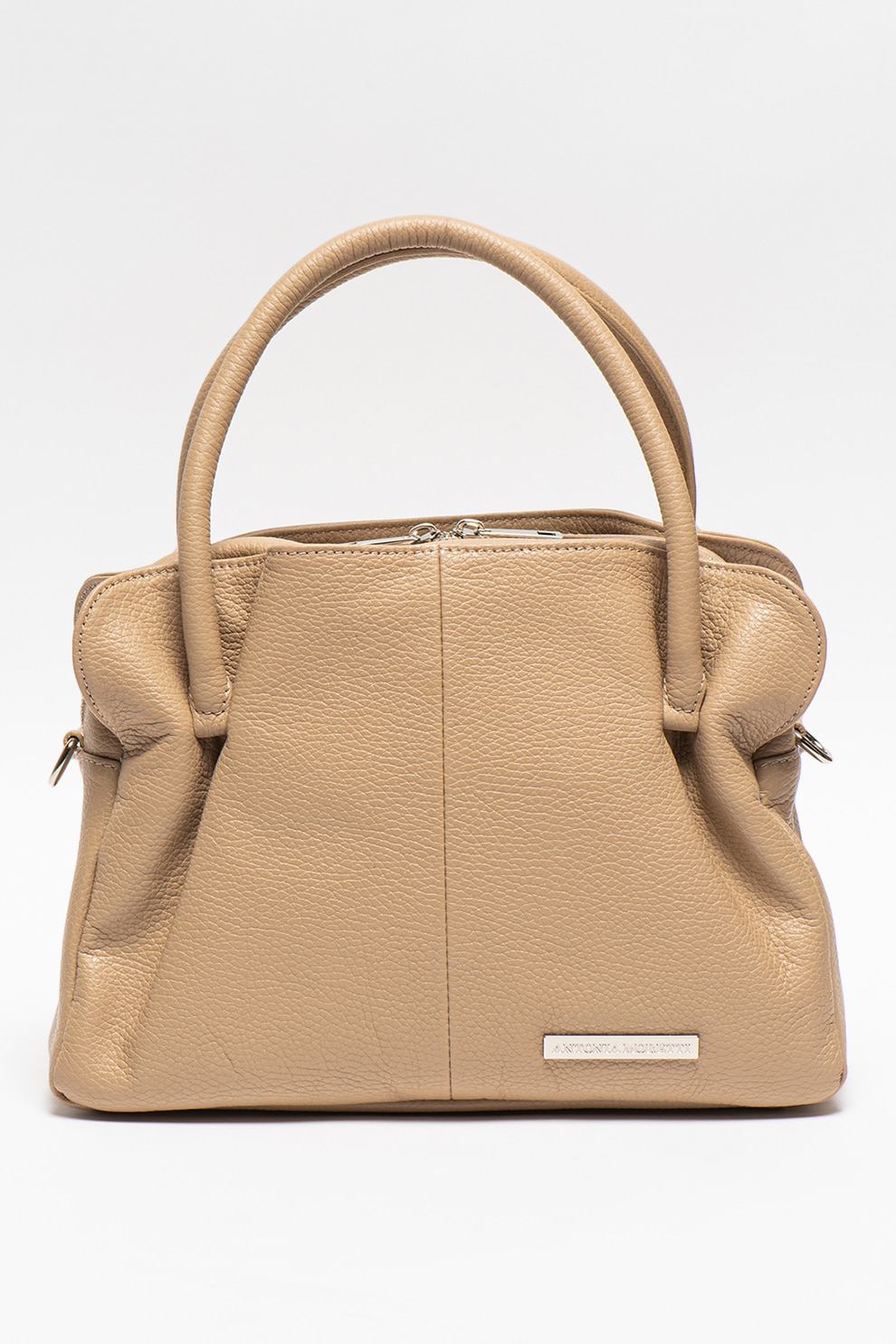 Antonia Moretti, Geanta de piele cu maner, aspect granulat si bareta detasabila, Maro nisip