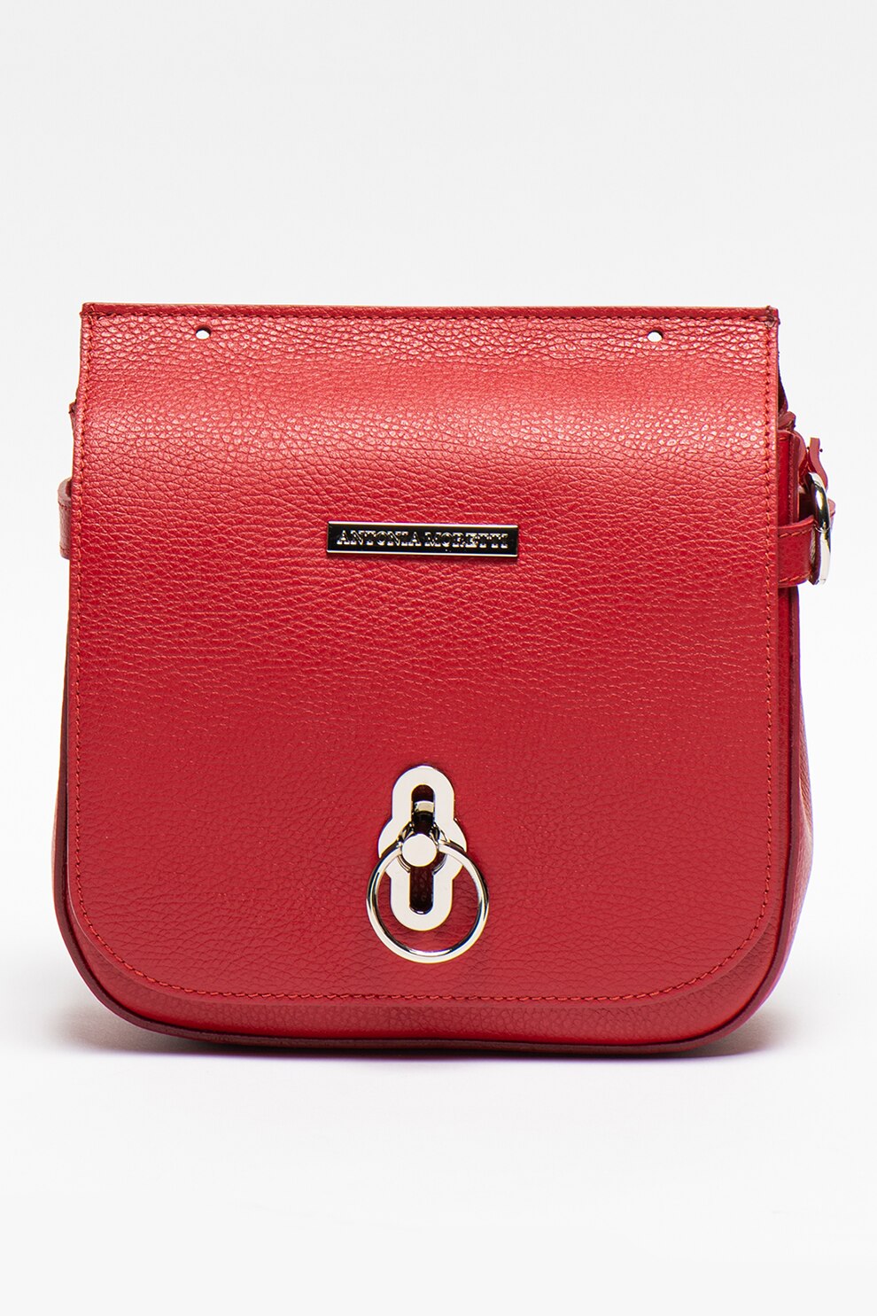 Antonia Moretti, Geanta de piele cu bareta de umar si aspect texturat, Rosu