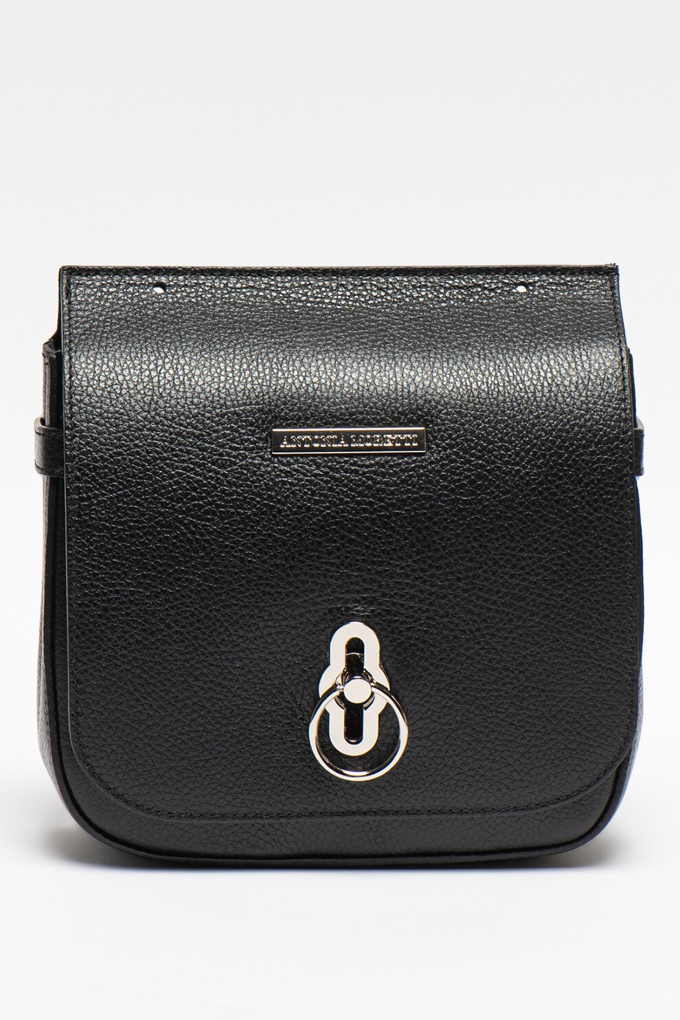 Antonia Moretti, Geanta de piele cu bareta de umar si aspect texturat, Negru