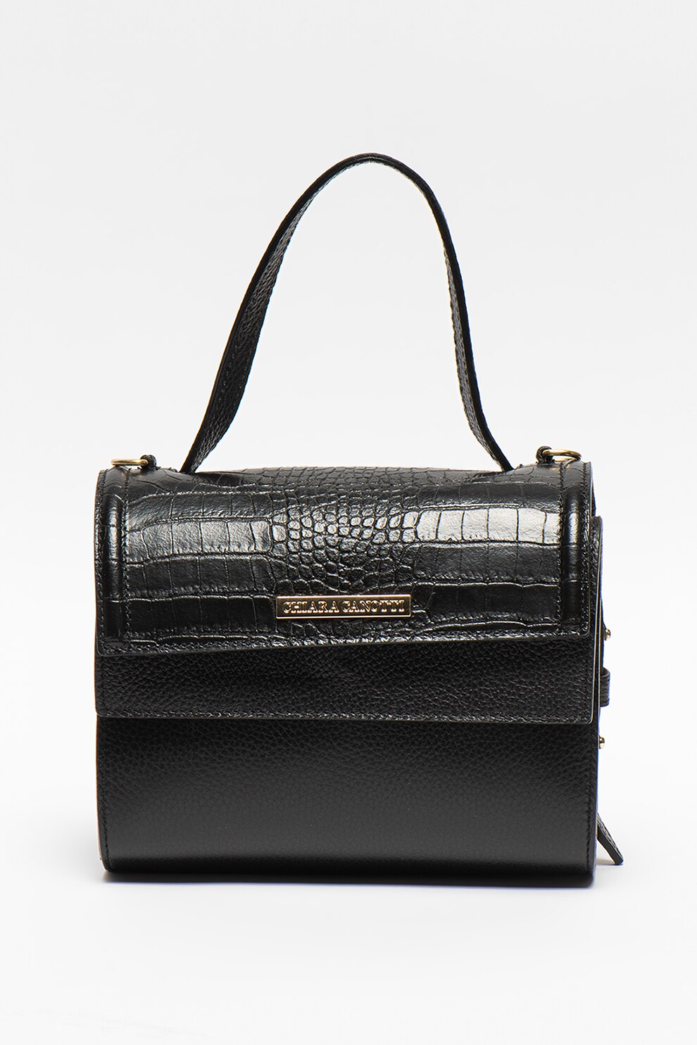 Chiara Canotti, Geanta crossbody de piele cu clapa, Negru