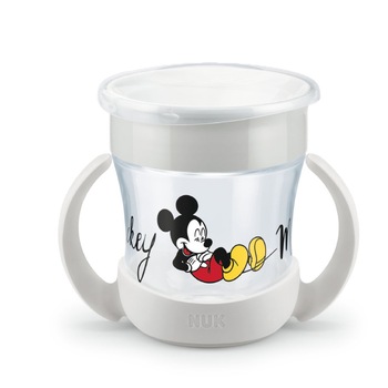 Biberon cu manere si sistem anti curgere 360 grade 160 ml Nuk Mini Magic Cup 255560, Gri 6+ luni Biberon cu manere si sistem anti curgere 360 grade 160 ml Nuk Mini Magic Cup 255560, Gri 6+ luni