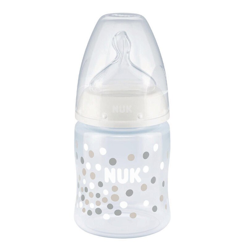 Biberon cu tetina din silicon 150 ml 0-6 luni Nuk First Choice+ 743875A, Alb