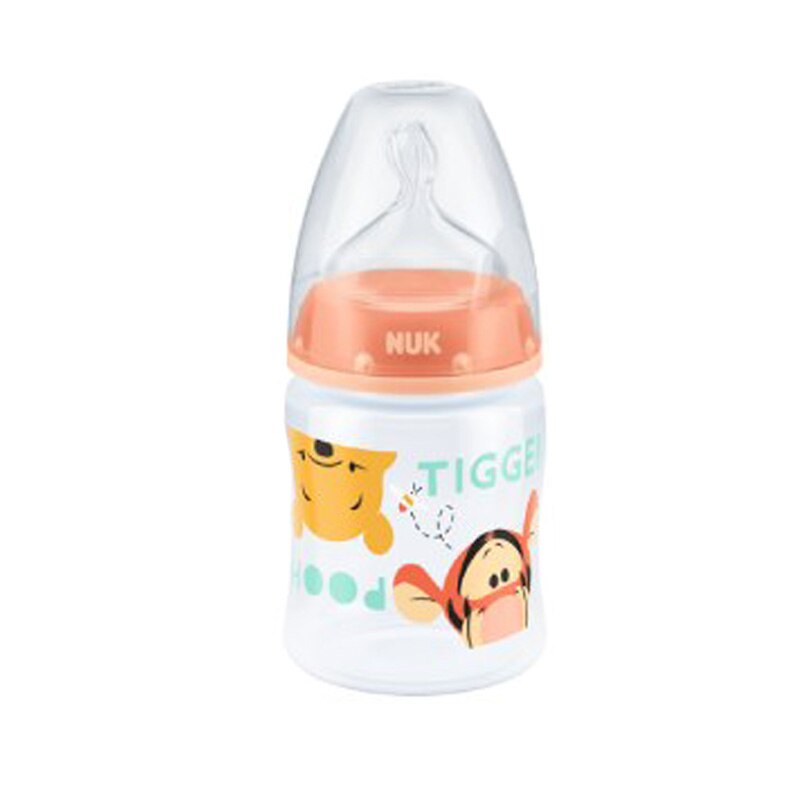 Biberon din polipropilena cu tetina din silicon 150 ml 0-6 luni Nuk First Choice Winnie The Pooh 743736P1, Portocaliu