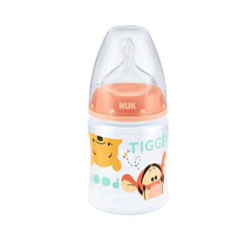 Biberon din polipropilena cu tetina din silicon 150 ml 0-6 luni Nuk First Choice Winnie The Pooh 743736P1, Portocaliu Biberon din polipropilena cu tetina din silicon 150 ml 0-6 luni Nuk First Choice Winnie The Pooh 743736P1, Portocaliu