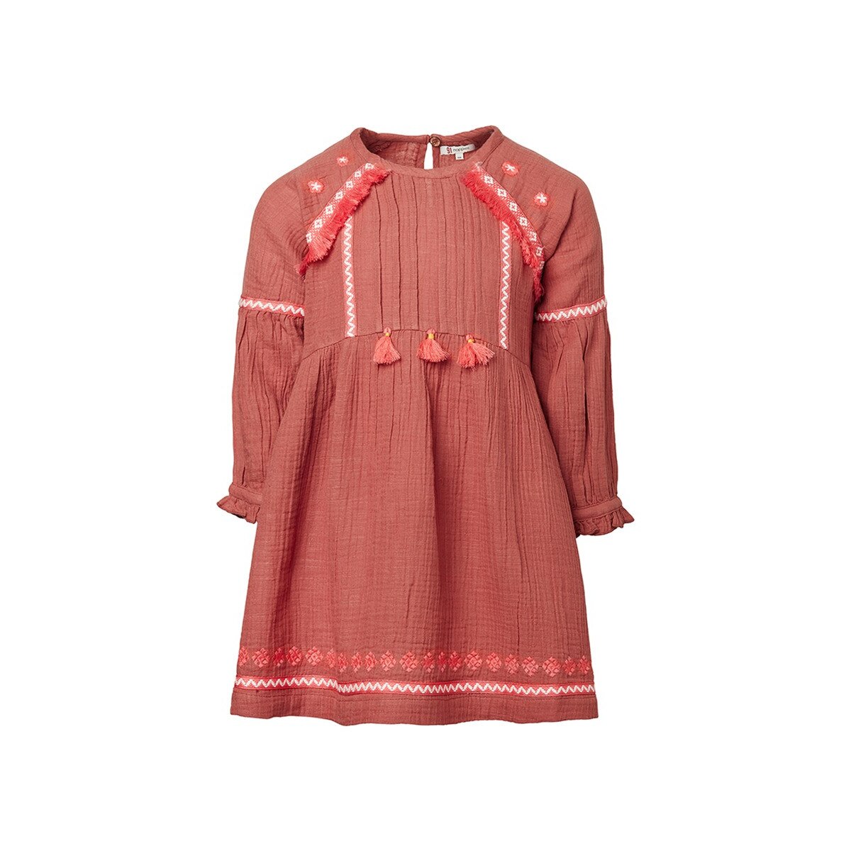 Rochie fete, NOPPIES, Landigo, motive traditionale,bumbac, maro