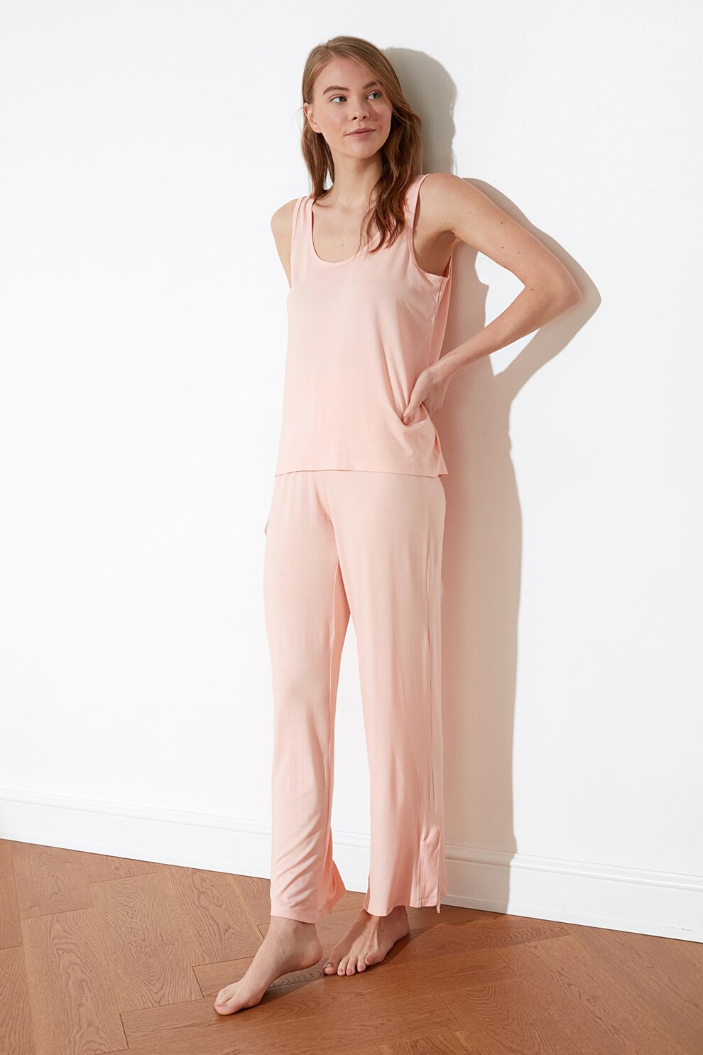 Trendyol, Pijama din amestec de viscoza, Piersica