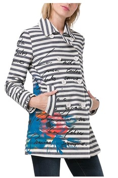 Palton Mencia, Desigual 72E2EK3, Alb/Albastru, XL Palton Mencia, Desigual 72E2EK3, Alb/Albastru, XL