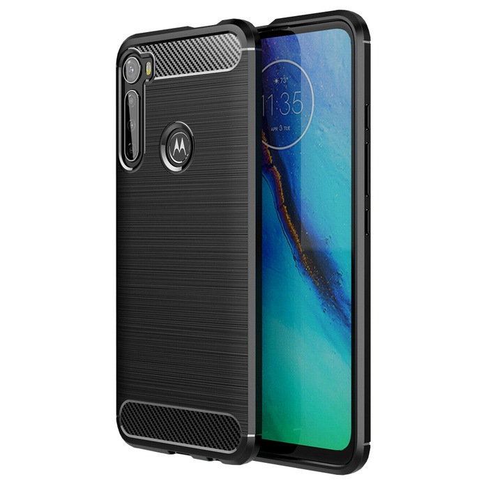 AZIAO карбонов калъф за Motorola One Fusion Plus, TPU по-добра защита, Fiber Design, Anti-Shock Optimization, Long Term Case, Titanium Black