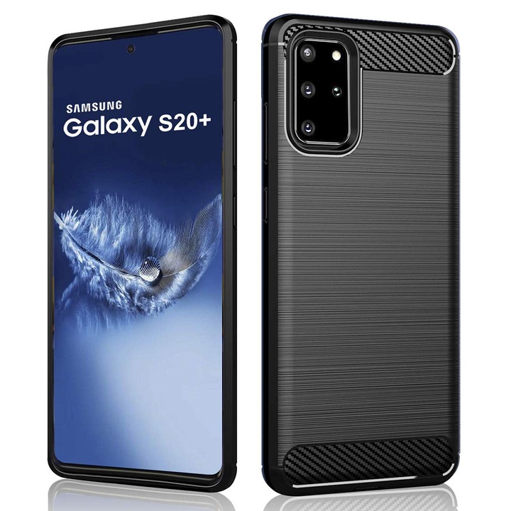 AZIAO Carbon Resistance Case за Samsung Galaxy S20 Plus 4G / S20 Plus 5G, TPU по-добра защита, Fiber Design, Anti-Shock Optimization, Long Term Case, Titanium Black