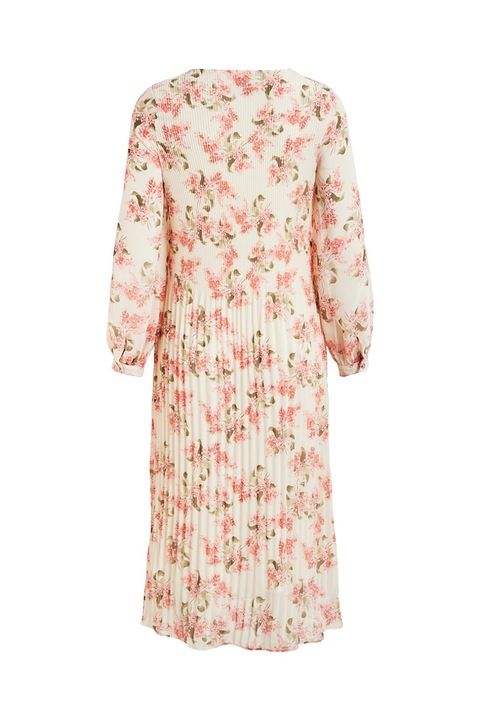 Vila, Rochie midi cu model floral, Bej/Roz/Verde, 38