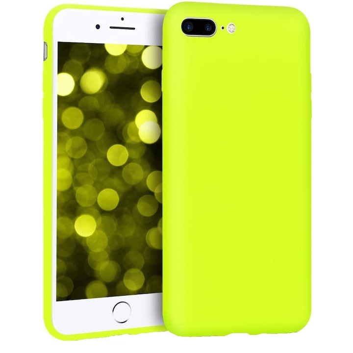 PlanetPhone tok, kompatibilis iPhone 7 Plus / iPhone 8 Plus készülékkel, ultravékony szilikon, bársony belső, zöldessárga, neon