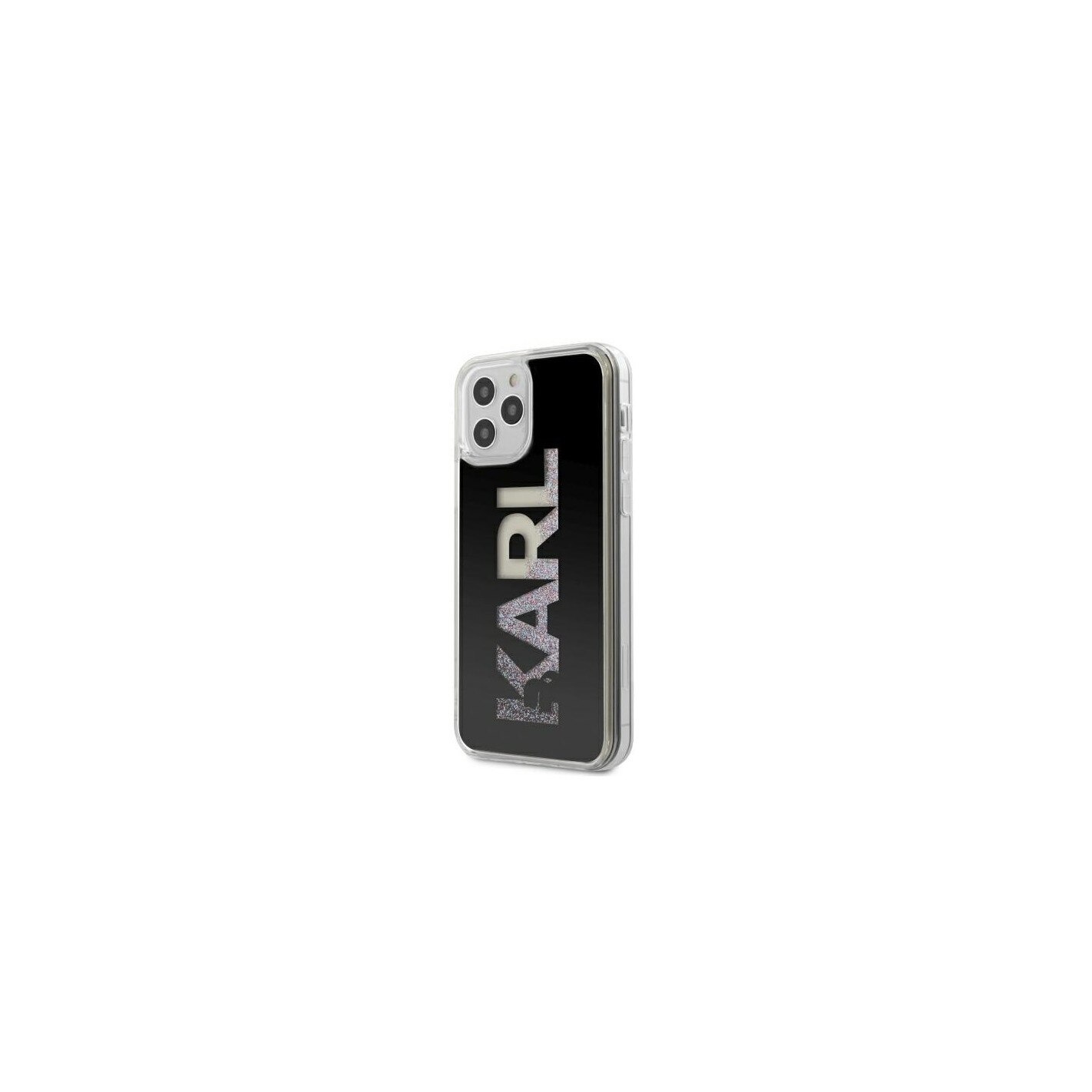 Husa Karl Lagerfeld neagra cu sclipici lichid pentru IPhone 12/12 Pro