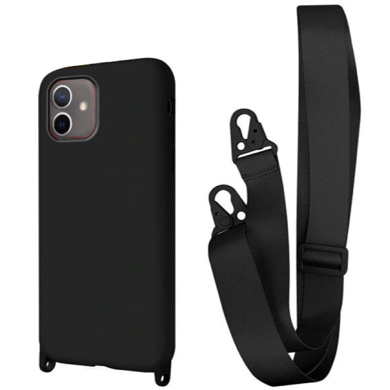 Husa din silicon cu snur textil pentru iPhone 12 Mini, Black