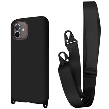 Husa din silicon cu snur textil pentru iPhone 12 Mini, Black Husa din silicon cu snur textil pentru iPhone 12 Mini, Black
