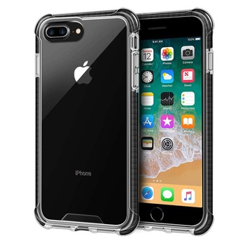 Husa pentru iPhone 8 PLUS / 7 PLUS, Mobilesmart, Hybrid Antisoc, carcasa spate PC transparenta cu Bumper, Negru Husa pentru iPhone 8 PLUS / 7 PLUS, Mobilesmart, Hybrid Antisoc, carcasa spate PC transparenta cu Bumper, Negru