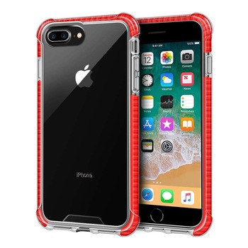 Husa pentru iPhone 8 PLUS / 7 PLUS, Mobilesmart, Hybrid Antisoc, carcasa spate PC transparenta cu Bumper, Rosu Husa pentru iPhone 8 PLUS / 7 PLUS, Mobilesmart, Hybrid Antisoc, carcasa spate PC transparenta cu Bumper, Rosu