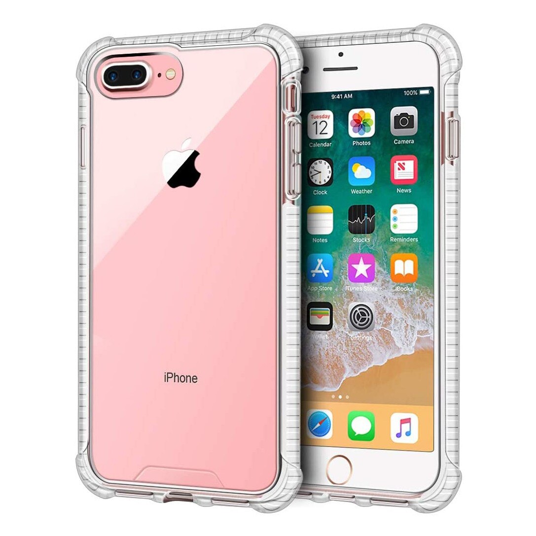 Husa pentru iPhone 8 / 7, Mobilesmart, Hybrid Antisoc, carcasa spate PC transparenta cu Bumper, Alb