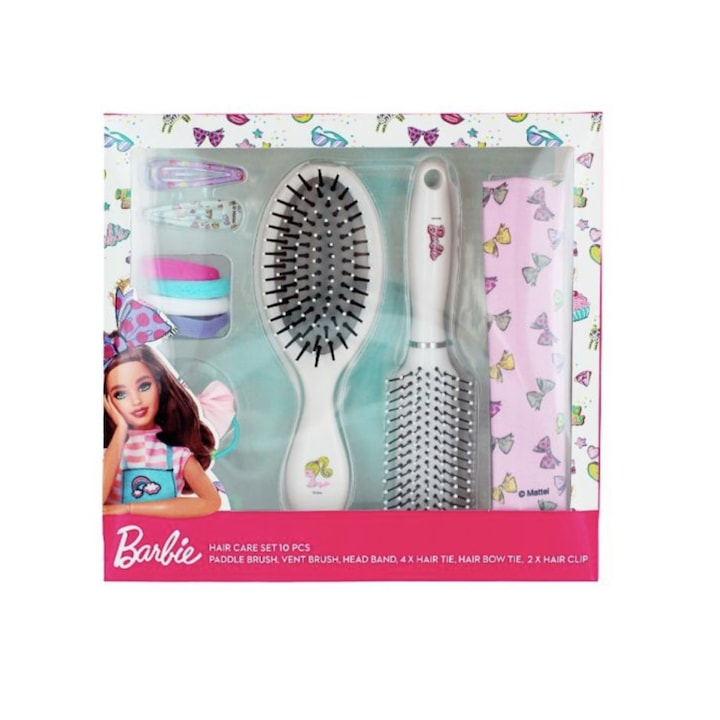 Комплект прическа Барби за момиче с 10 части, бяло-розово, BBL2145