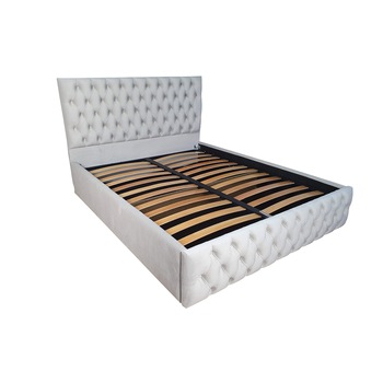 Pat tapitat Classmob Kirra, 160x200cm,somiera metalica rabatabila,lada depozitare,bej Pat tapitat Classmob Kirra, 160x200cm,somiera metalica rabatabila,lada depozitare,bej