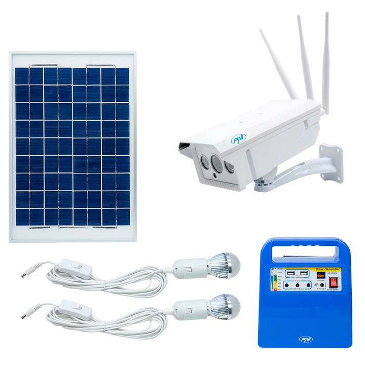 PNI IP30 térfigyelő kamera, 1.3MP, 4G, Wireless és napelemes fotovoltaikus rendszer, 30W, USB/Rádió/MP3, 12V/7Ah akkumulátor