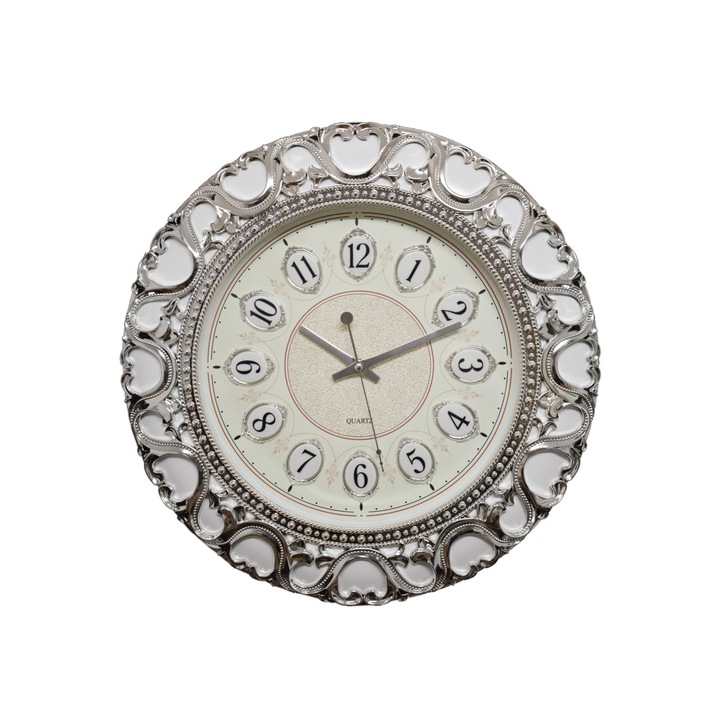 Ceas de perete 45 cm, mecanism silentios, D3330 culoare Argintiu