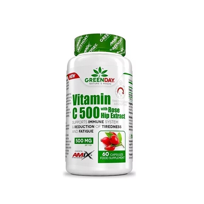 Supliment Alimentar, Amix, Greenday Vitamin C 500 Mg With Rosehip, 60 Capsule