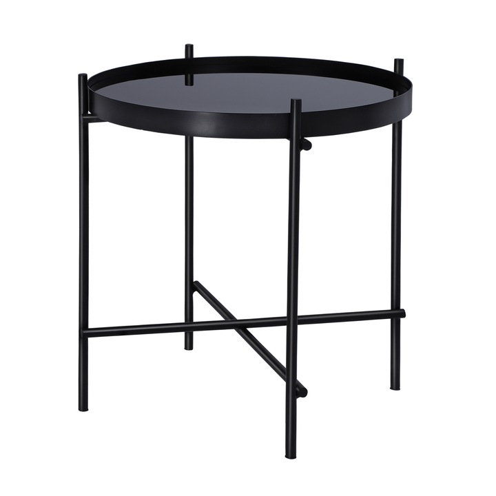 Masuta de cafea, WOMO-DESIGN, culoare negru, metal si sticla, Ø 43 x 45 cm