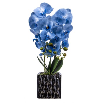 Orhidee 3 fire cu aspect natural in ghiveci argintiu, H 50 cm / CD3761-Bleu Orhidee 3 fire cu aspect natural in ghiveci argintiu, H 50 cm / CD3761-Bleu