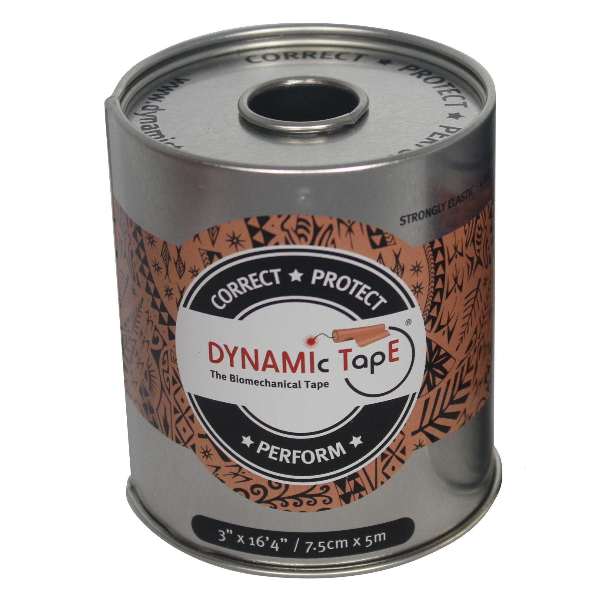 Banda biomecanica, Dynamic Tape Original, beige cu tatuaj negru, 7.5cm x 5m