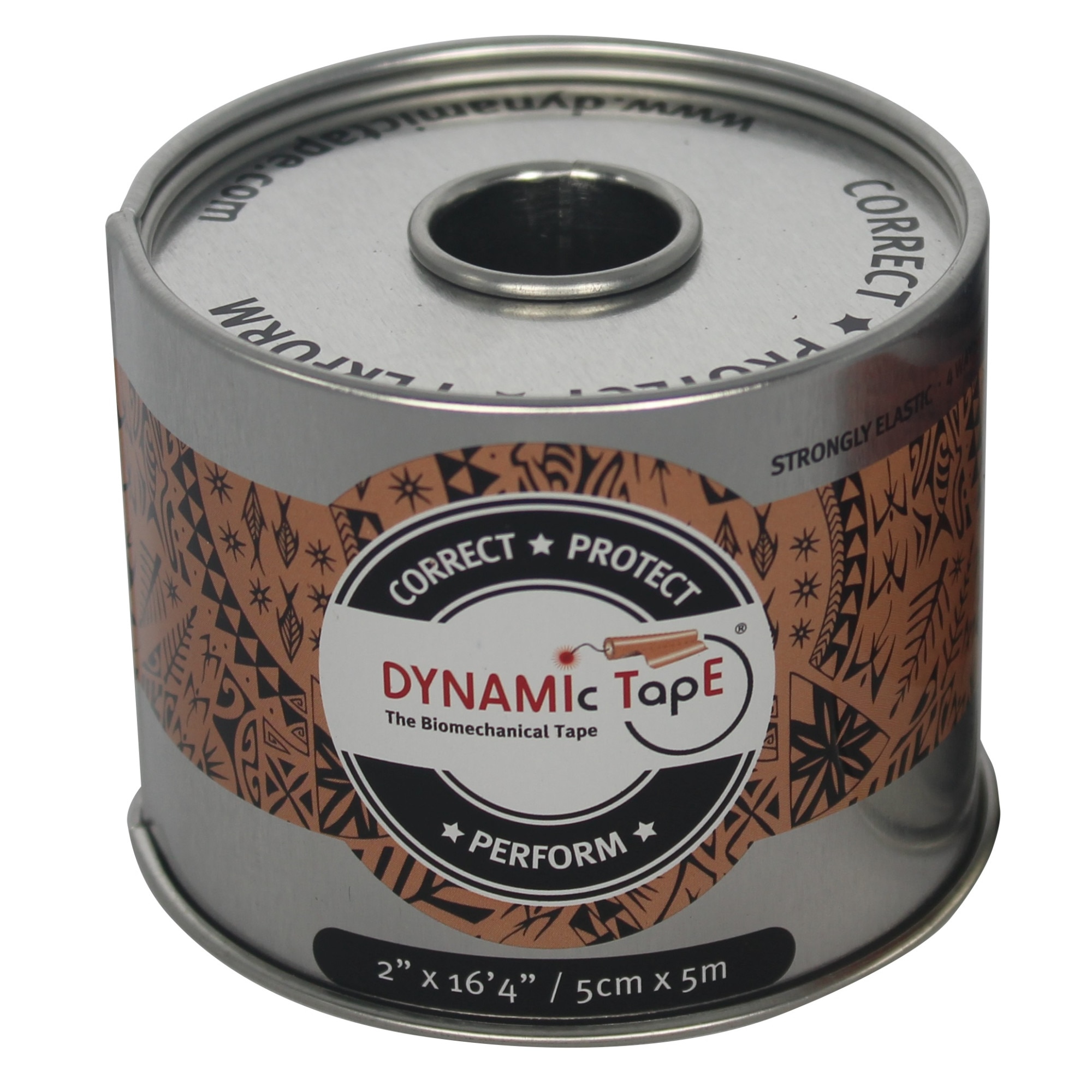 Banda biomecanica, Dynamic Tape Original, beige cu tatuaj negru, 5cm x 5m