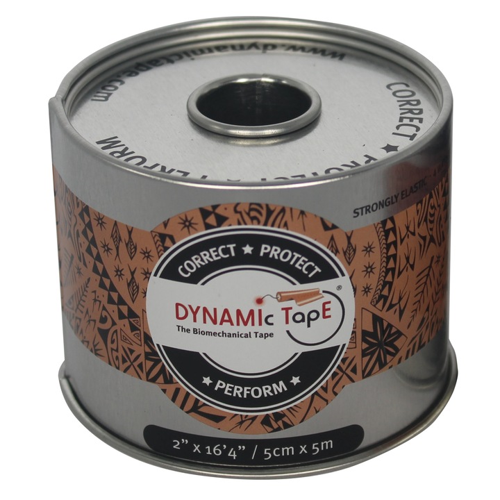 Banda biomecanica, Dynamic Tape Original, beige cu tatuaj negru, 5cm x 5m