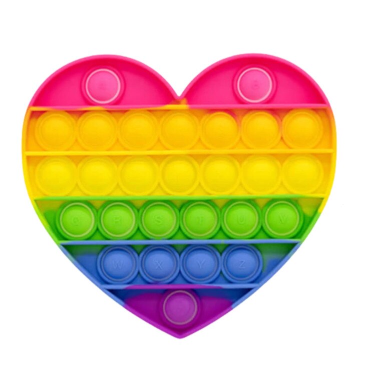 Jucarie antistres din silicon, Pop it now, forma inima multicolora, 13 cm, Urban Trends ®