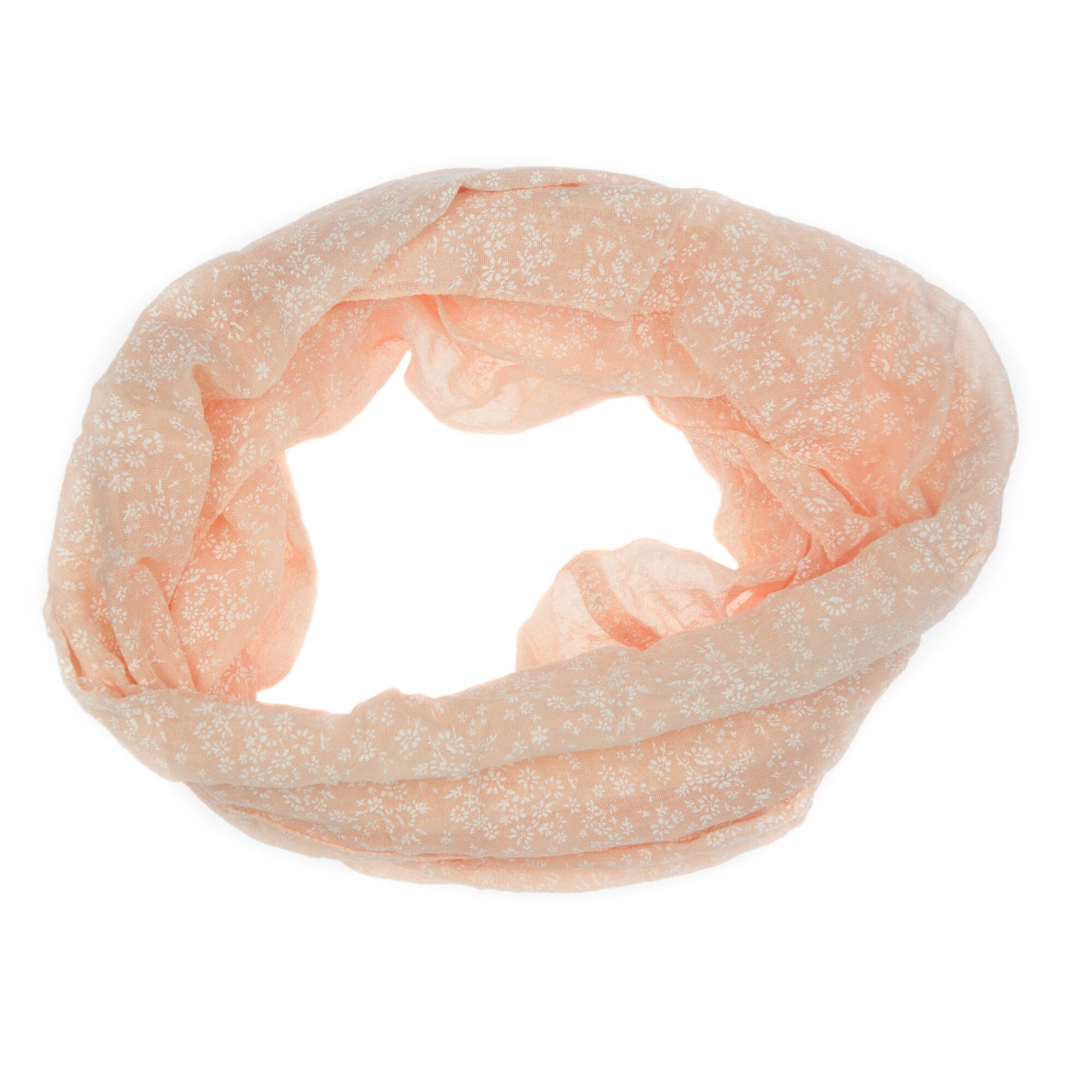 Esarfa circulara, de dama, Roz pal cu floricele, 48 x 160 cm - ES557