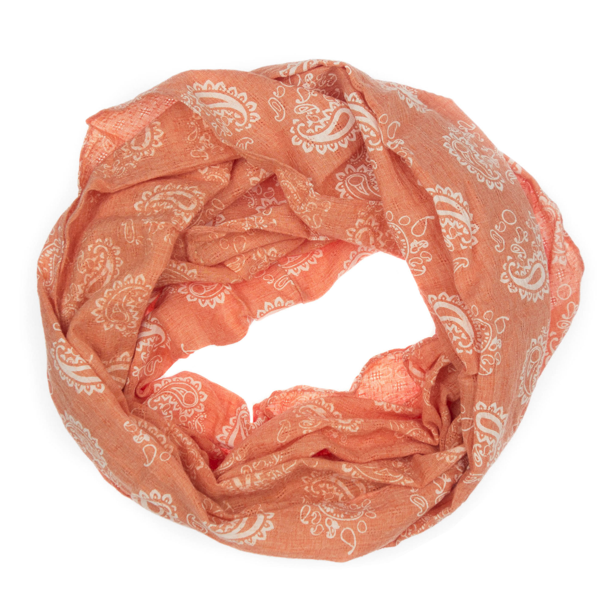 Esarfa circulara, de dama, Portocaliu cu imprimeu mandala, 48 x 160 cm - ES583