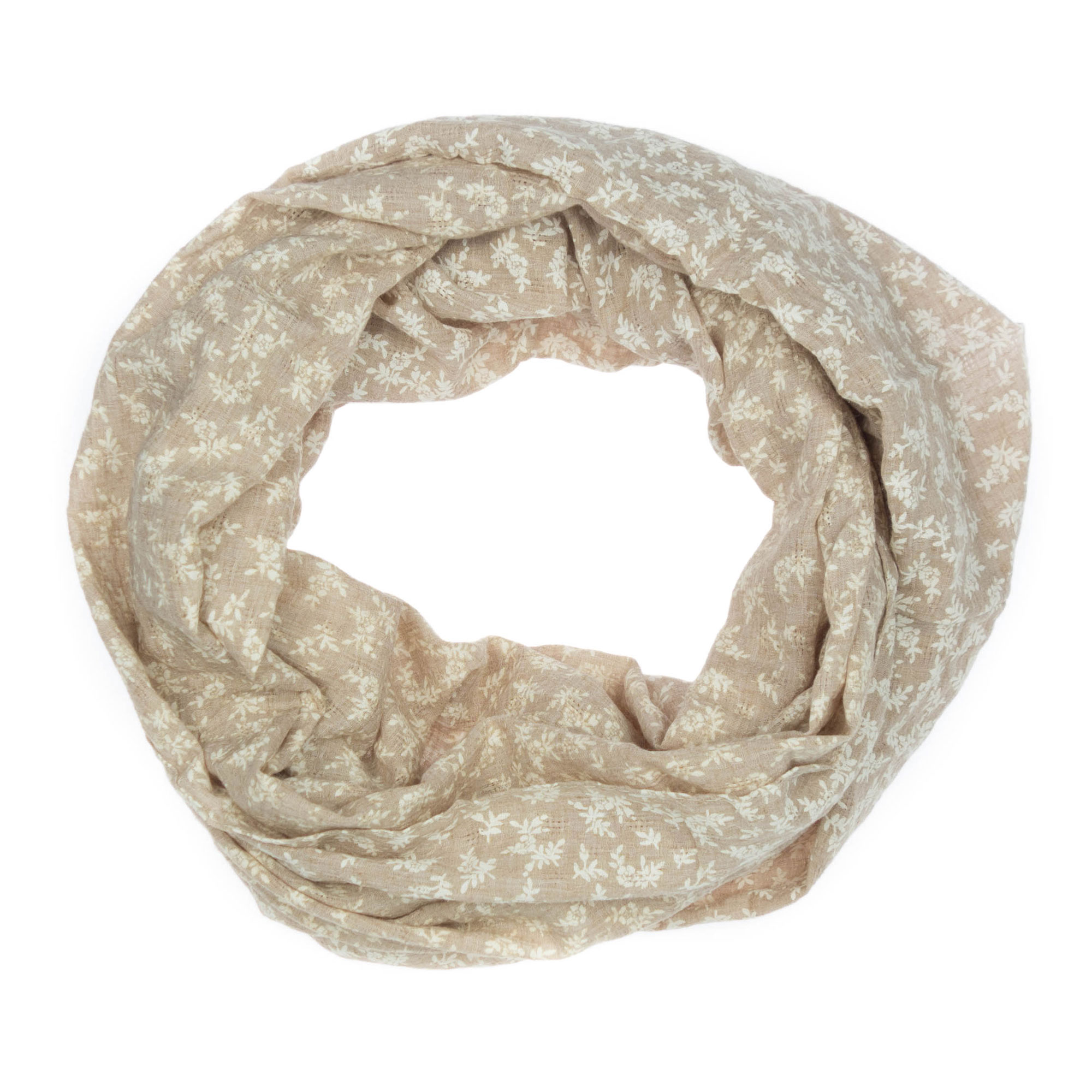 Esarfa circulara, de dama, Bej cu imprimeu floral, 48 x 160 cm - ES571