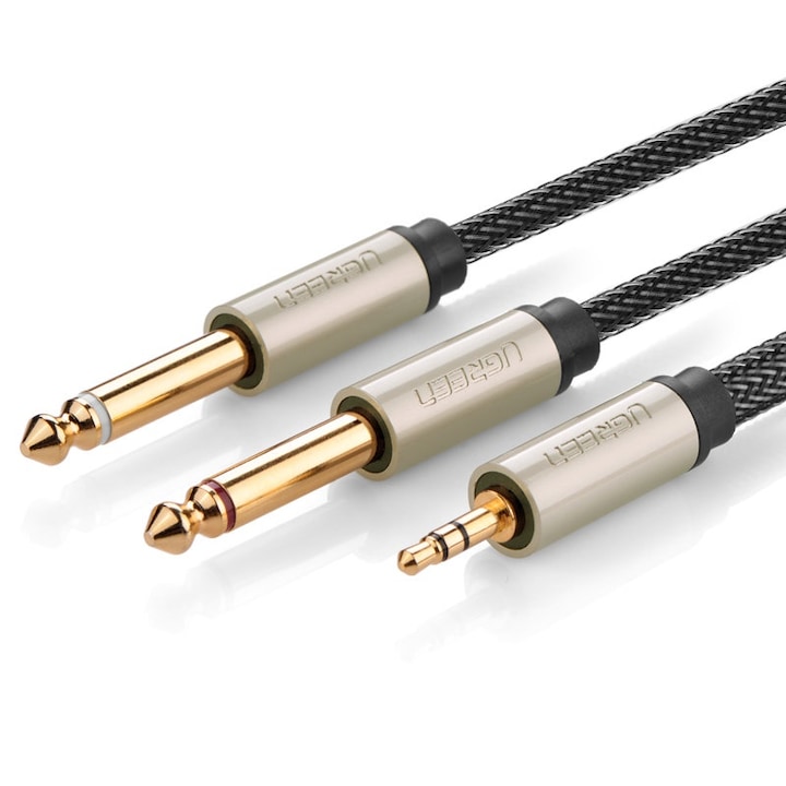 Jack audio de 3.5mm la 2 x 6.35mm Jack Y-Splitter 1 Metru