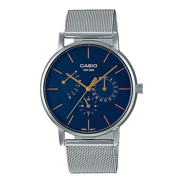 Ceas Casio MTP-E320M-2EV, Multifunction, inox, carcasa 40mm, bratara tip mesh