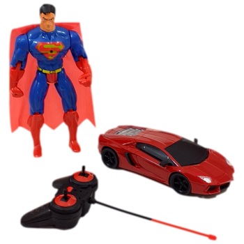 Set masina RC, figurina personaj Super Man inclusa, rosu albastru Set masina RC, figurina personaj Super Man inclusa, rosu albastru
