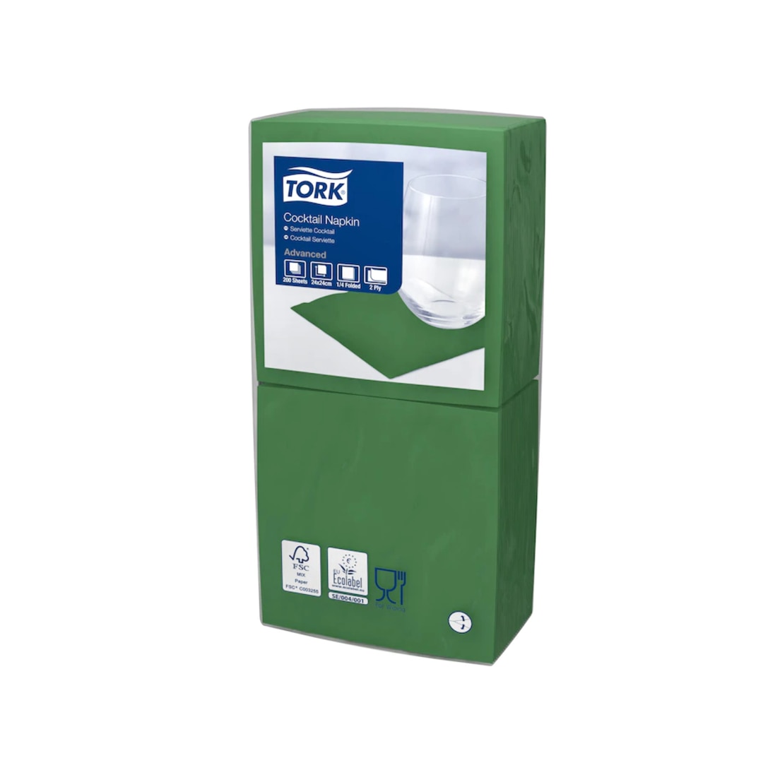 Set 12 pachete de Servetele de masa pentru Cocktail, 2 straturi, Tork 477827, culoare verde inchis